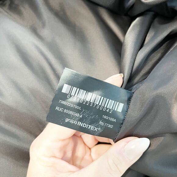 ZARA Zip Up Puffer Jacket Coat Parka Hooded Brown Large - Picture 7 of 12